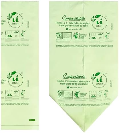 UNNI Compostable Trash Bags, 2.6 Gallon / 9.84 Liter, 100 Count, Extra Thick 0.71 Mil Small Kitchen Food Scrap Bin Liners, Certified by BPI, CMA & OK compost HOME, Meets the ASTM D6400 Standard