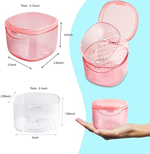 2022 Upgraded Denture Bath Box Cup, Retainer Cleaning Box, Complete Clean Care for Dentures, Denture Case - Second Generation (transparent pink)