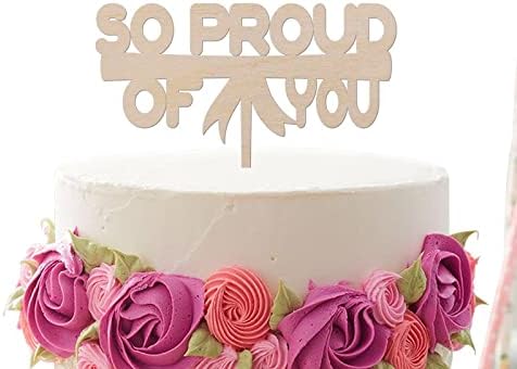 So Proud of You Cake Topper,Rustic Wood Graduation Cake Topper, Grad Cake Topper for Congrats Grad Graduation Celebration Party Favor Graduate Cupcake Toppers 2022 Cake Accessories