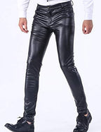 Yeokou Mens Business Casual High Waist Straight Leg PU Faux Leather Biker Pants