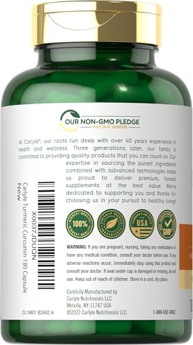 Carlyle Turmeric Curcumin Supplement | 180 Capsules | with Black Pepper Extract | Non-GMO & Gluten Free