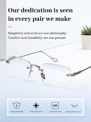 LUFF Rimless Reading Glasses for Men Women | Ultra Lightweight 0.6oz | Computer Readers Anti-Eyestrain | +1.0 to +4.0