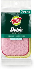 Scotch-Brite Dobie Scrub & Wipe Cloths, Sponge Cloths for Cleaning Kitchen, Bathroom, and Household, Dobie Scrub and Wipe Cloth Absorbs and Doesn't Scratch, 2 Cleaning Cloths