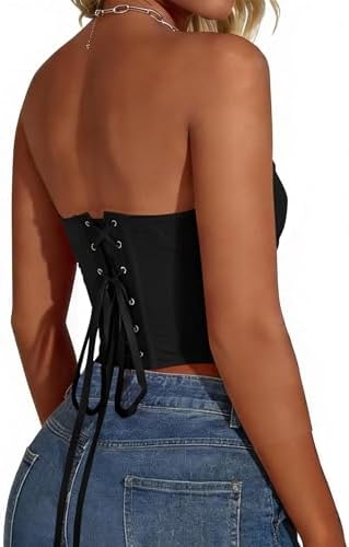 Avanova Mesh Overbust Corset Tops for Women Strapless Bustier Corsets Sexy Going Out Crop Top
