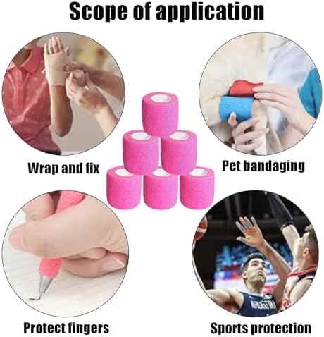 6 Pack 2" x 5 Yards Self Adherent Wrap Bulk Breathable Self Adhesive Vet Tape for Pets, Stretchy Sports Cohesive Bandage Wrap for Athletic, Wrist and Ankle(Pink)