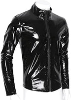 AIEOE Men’s Leather Metallic Shirts Shiny Slim Fit Stretch Top Wetlook Club Party Undershirts