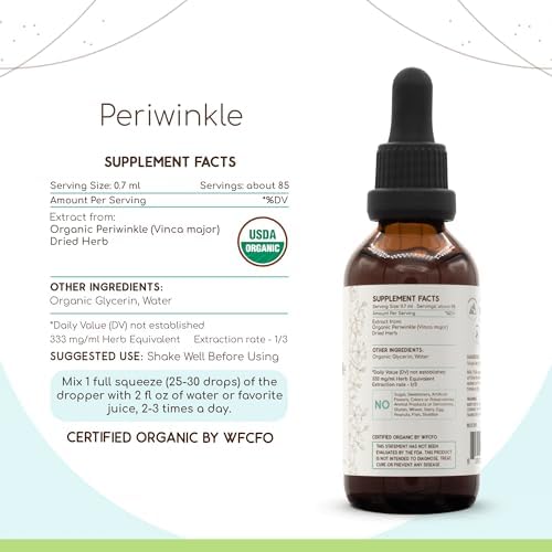 HerbEra Periwinkle B60 USDA Organic Tincture | Alcohol-Free Extract, High-Potency Herbal Drops | Certified Organic Periwinkle (Vinca Major) Dried Herb (2 oz)