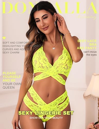 Donnalla Women Sexy Lingerie Set Two Piece Lace Bra and Panty Set Bralette Sleepwear