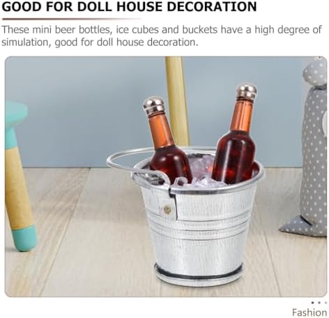 1 12 Scale Dollhouse Miniature Bar Decoration Set with Beer Bottles Ice Cubes and Silver Bucket for Doll House Party Scene Accessories