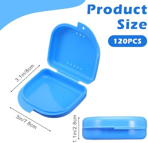 120Pcs Retainer Case with Vent Holes, Mouth Guard Container Case, Dental Storage Container, False Teeth Containers, Multicolor Dental Retainer Box for Travel Office Home