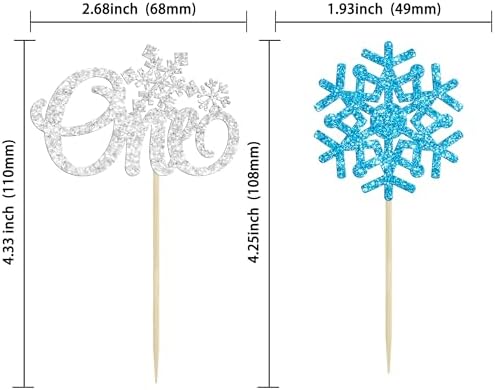 24Pcs Snowflake One Cupcake Toppers Glitter Winter Snowflake First Birthday Cupcake Picks for Winter Onederland Theme Baby Shower 1st Birthday Party Cake Decorations Supplies Blue
