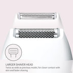 Panasonic Bikini Trimmer and Shaver for Women with 4 Attachments for Fast Easy Gentle Grooming in Intimate Areas, Use Wet/Dry, Electric Razor, Battery-Operated – ES-WV62-H (White/Silver)