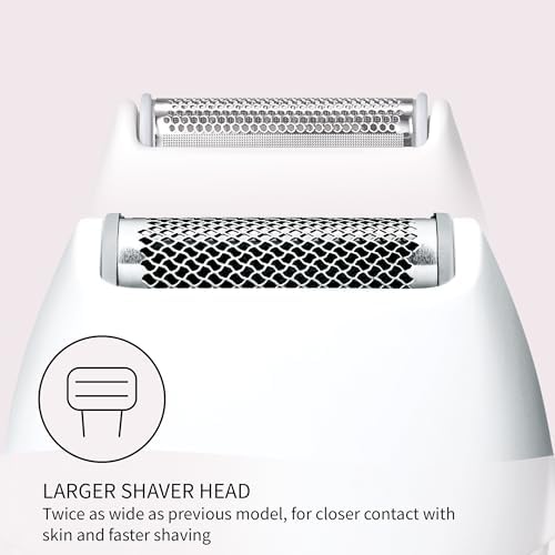 Panasonic Bikini Trimmer and Shaver for Women with 4 Attachments for Fast Easy Gentle Grooming in Intimate Areas, Use Wet/Dry, Electric Razor, Battery-Operated – ES-WV62-H (White/Silver)