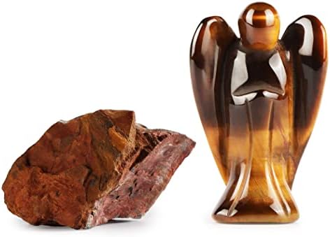 Artistone 2" Tiger Eye Crystal Angel Statue Natural Gemstone Healing Crystals Angel Figurines Pocket Guardian Angel Stones for Your Love Prayer Home Decor Gifts