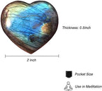 Natural 2" Labradorite Crystal Heart Palm Stone, Large Heart Shaped Love Stone, Polished Heart Carving Healing Crystals for Chakra Reiki Balancing Therapy Meditation Home Decoration