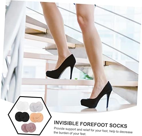 minkissy 5pairs Invisible Forefoot Socks for Women Half Palm Toe Socks Non-slip Design for Sandals and Heels Comfortable and Durable Black White Nude Purple and Pink