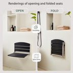 17.5" Wall Mounted Shower Seat, Fold Down Shower Seat Wall Mounted, HDPS Foldable Shower Seat, Folding Shower Seat Attached to Wall, for Inside Shower, Home Care(Black)