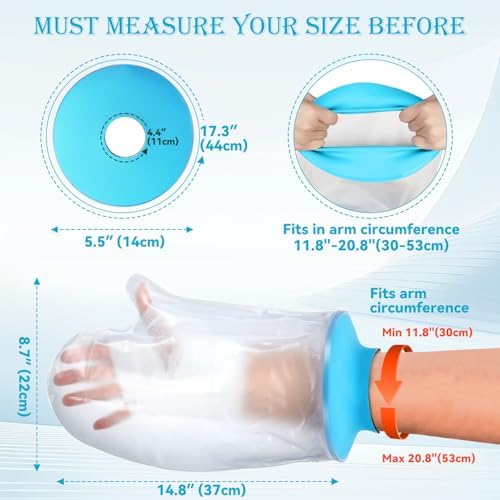 Asunby Waterproof Hand Cast Covers for Shower Adult Bath Watertight Wrist Wound Protector Resuable Bandage Sleeve Bags for Broken Hand, Wrist, Fingers, After Surgery Burns
