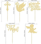 Gyufise 30Pcs Mi Bautizo Cupcake Toppers Gold Glitter Cross Angel Dove Cupcake Toppers Angel Religious God Bless Cupcake Picks for Baptism Theme Baby Shower Kids Birthday Party Supplies