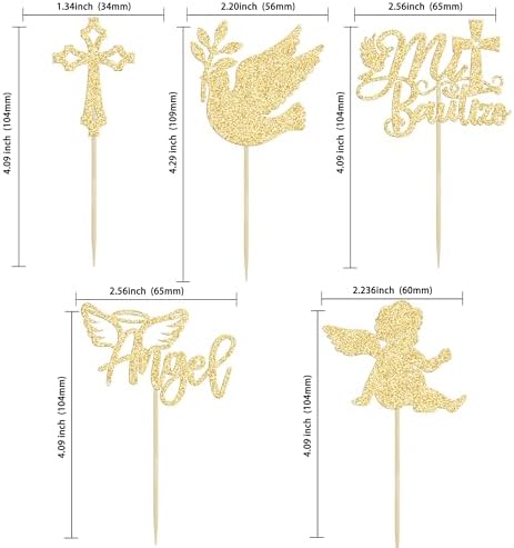 Gyufise 30Pcs Mi Bautizo Cupcake Toppers Gold Glitter Cross Angel Dove Cupcake Toppers Angel Religious God Bless Cupcake Picks for Baptism Theme Baby Shower Kids Birthday Party Supplies