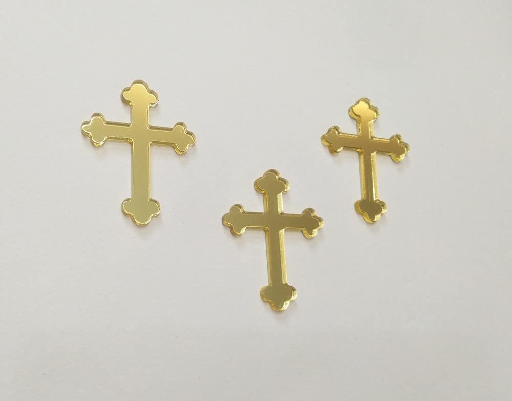 10pcs of Acrylic Baptism Cross Cake Topper, Mirror Cross Cake Decor, Gold Holy Communion Cross (2'', Gold Mirror)