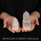 Wish Well 2 Piece Selenite Tower – 4” and 2.5” Selenite Crystal Tower – Mined and Crafted in Morocco – Ideal for Cleansing and Recharging Crystals and Healing Stones