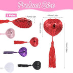 7 Pairs Women Reusable Breast Pasties Heart-Shaped Breast Bra with Sequins Tassel Adhesive Nipple Cover Stickers