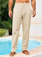 Runcati Mens Casual Pants Linen Elastic Waist Lightweight Straight Leg Pants Cotton Loose Fit Summer Beach Yoga Trousers