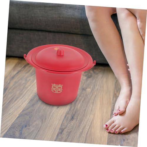 FRCOLOR Spittoon Bucket Urinals Spittoon Night Urine Pot Tank Riser Old People Spittoon Portable Urine Bucket Wedding Spittoon Urine Storage Pot Red Pp Enamel Household Bride