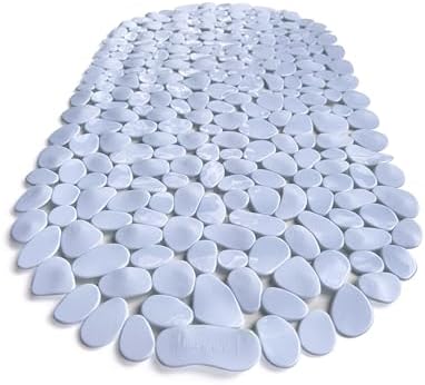 “Pebbles” Non-Slip Bathtub & Shower Mat 27”x14” Oval - Non-Toxic - Safe, Clean, Machine-Washable, Superior Grip & Drainage, Vinyl, for Smooth Floors ONLY, Opaque White