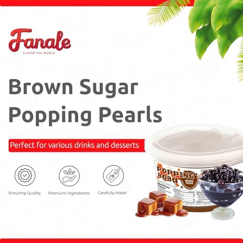 Fanale Brown sugar Popping Boba Pearls, Vegan, Non GMO, Gluten Free, Fat Free, Perfect for Bubble Tea, Smoothies, Ice Cream, Desserts, and Beverages