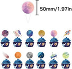 Cupcake Toppers 24PCS Cake Topper Outer Space Rocket Galaxy Universe Planets Cake Decorations Supplies Favors,Cake Picks For Kids Birthday Party Baby Shower