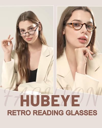 Hubeye 3 Pairs Plastic Retro Half Moon Frame Reading Glasses Lightweight Spring Hinge Women and Men Reader Broken flower/leopard print/white tortoiseshell +2.5