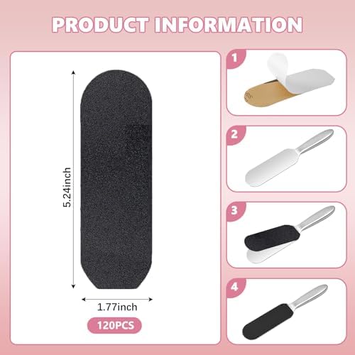 Flutesan 120 Pcs Stainless Steel Foot File Replacement Pads 180 Grit Pedicure Refill Pads Coarse Fine Pedicure File Refills Foot Rasp with Removable Glue for Callus Dead Skin, Black