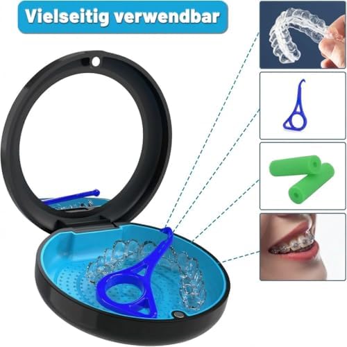 BVN Retainer Case with Mirror, Orthodontic Dental Case for Braces, Mouth Guard, Dentures, Teeth Aligner, Night Guard Container Storage Holder Black