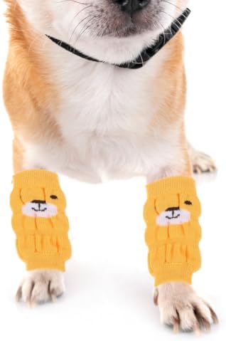 VICASKY Dog Sock Socks for Dogs Licking Tail Protector Knee Brace Leg 4Pcs Slip Leggings for Winter Durable Pet with Cartoon Comfortable Protection Indoor and Outdoor Use