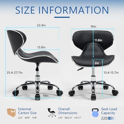 Lessmore Black Swivel & Adjustable Pedicure Stool - Ergonomic Nail tech Chair for Salon Professionals, Comfortable Pedicure Chair with Smooth Rotation (1, Black)