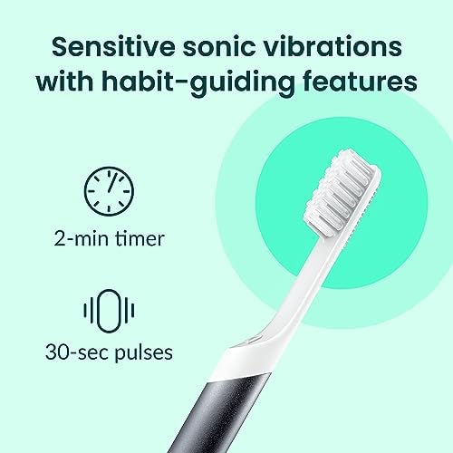 Quip Metal Sonic Electric Toothbrush for Adults - Time Travel & Soft Bristles with Travel Case & Replacement Brush Head - 3 Month Battery Life, Slate