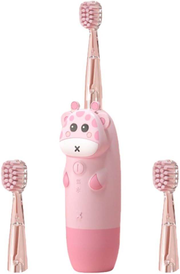 Beaupretty Electric Toothbrush Sonic Toothbrush Set with 4pcs Pink Deer Handle and 2 Replacement Heads USB Rechargeable for Oral Care