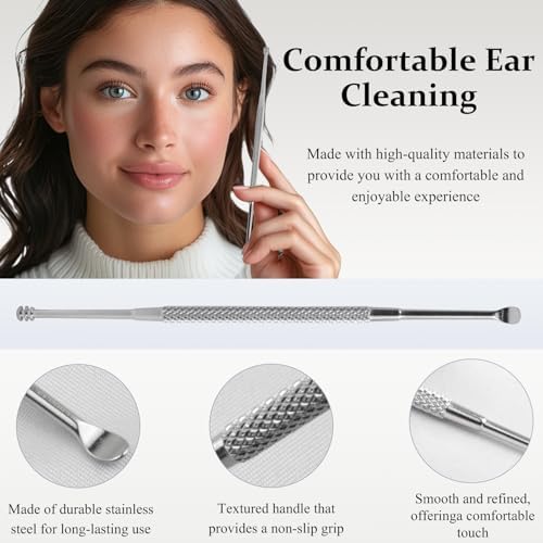 3PCS Stainless Steel Earwax Remover Spoon, Ear Pick Scraper Cleaner Tool
