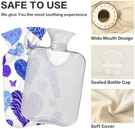 OTVEE Blue Heart Art Hot Water Bottle with Cover, BPA Free PVC 2L Large Hot Water Bag for Pain Relief Menstrual Cramp Sore Muscles Hot and Cold Compress Therapy