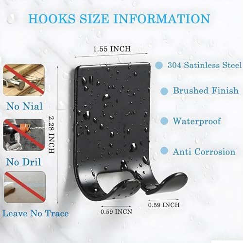Razor Holder Shaver Hook Hanger Stand(2 Pack)Heavy Duty Self Adhesive Hooks Stainless Steel Sticky Wall Hooks,Shower Hook for Razor,Bathroom Kitchen Organizer for Plug Robe Towel Loofah Bathrobe Coat