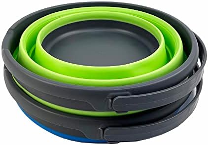 SAMMART 10L (2.6 Gallon) Collapsible Plastic Bucket - Foldable Round Tub - Portable Fishing Water Pail - Space Saving Outdoor Waterpot, Size 33cm Dia (Grass Green + Cerulean (Set of 2))