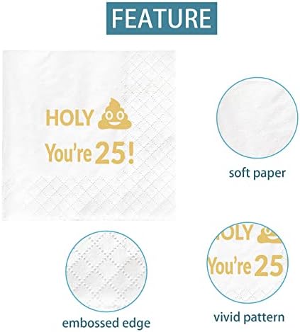Holy You’re 25 Napkins, 25th Birthday Gift Dessert Napkins, 25 Years Old Birthday Party Supplies Decorations Favors Gifts, 50-Pack 2-Ply, Folded 4.5 x 4.5 inches