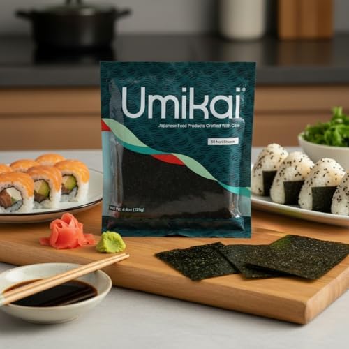 Umikai Premium Sushi Nori Sheets 50 Count, Single Package, Restaurant Quality, Used for Maki, Hand Rolls, Onigiri, Musubi
