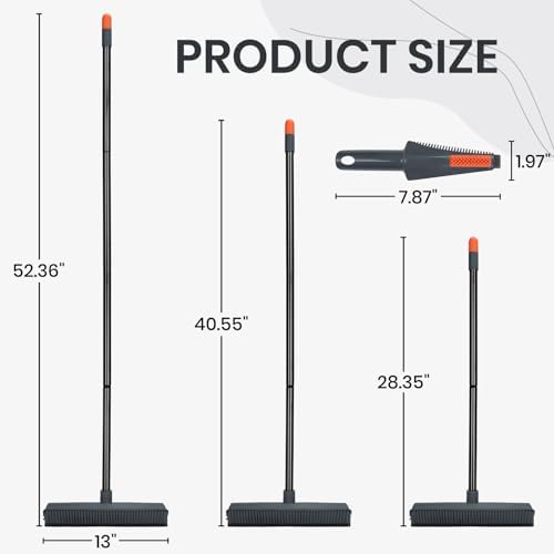 MAVRIZ Pet Hair Removal Broom on Carpet, Rubber Broom for Hardwood Floor - Fur Remover Broom with Squeegee