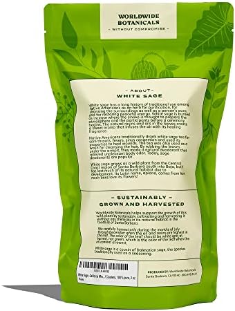 Worldwide Botanicals 100% Pure California White Sage Clusters, 2 oz - Sustainably Cultivated, Loose Leaf, 2 Ounces