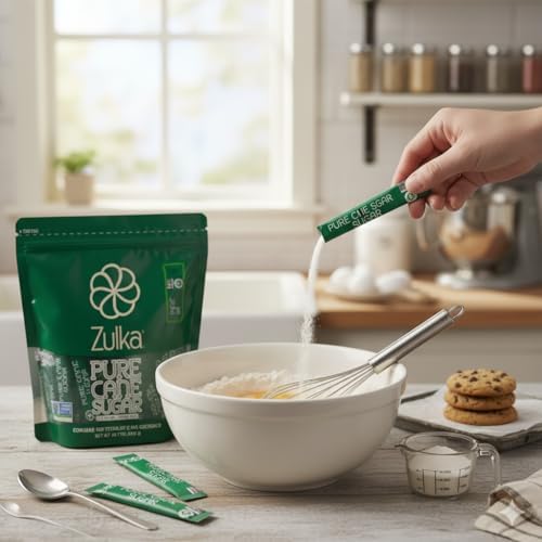 Zulka 100 Individual Sugar Packets for Coffee, 0.14 oz | All Natural & Non-GMO - Pure Cane Sugar Sticks, Azúcar Pura de Caña en Sobres Individuales, Breakroom Supplies, Coffee Condiments, Airbnb Essentials