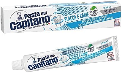 Pasta del Capitano : "Plaque and Caries" with Organic Mint Toothpaste 75ml * 2.5 fl.oz Tube, pack of 3