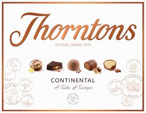 Thorntons Continental Chocolate Gift, Perfect for Sharing, Gifts for Women and Men, Unique Flavours Milk, White, Dark Chocolate, 264g